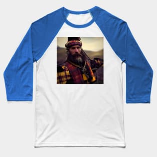 Scottish Highlander in Clan Tartan Baseball T-Shirt